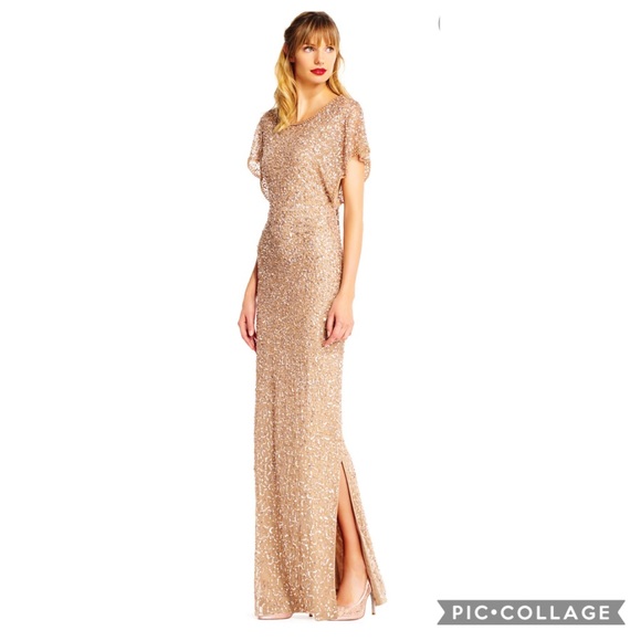 Adrianna-Papell flutter sleeves long Gown - Picture 3 of 8